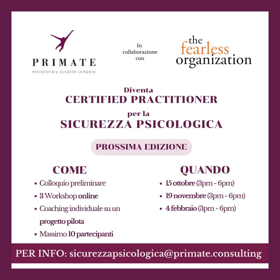 Corso Sicurezza Psicologica Prossima Edizione - PRIMATE Consulting