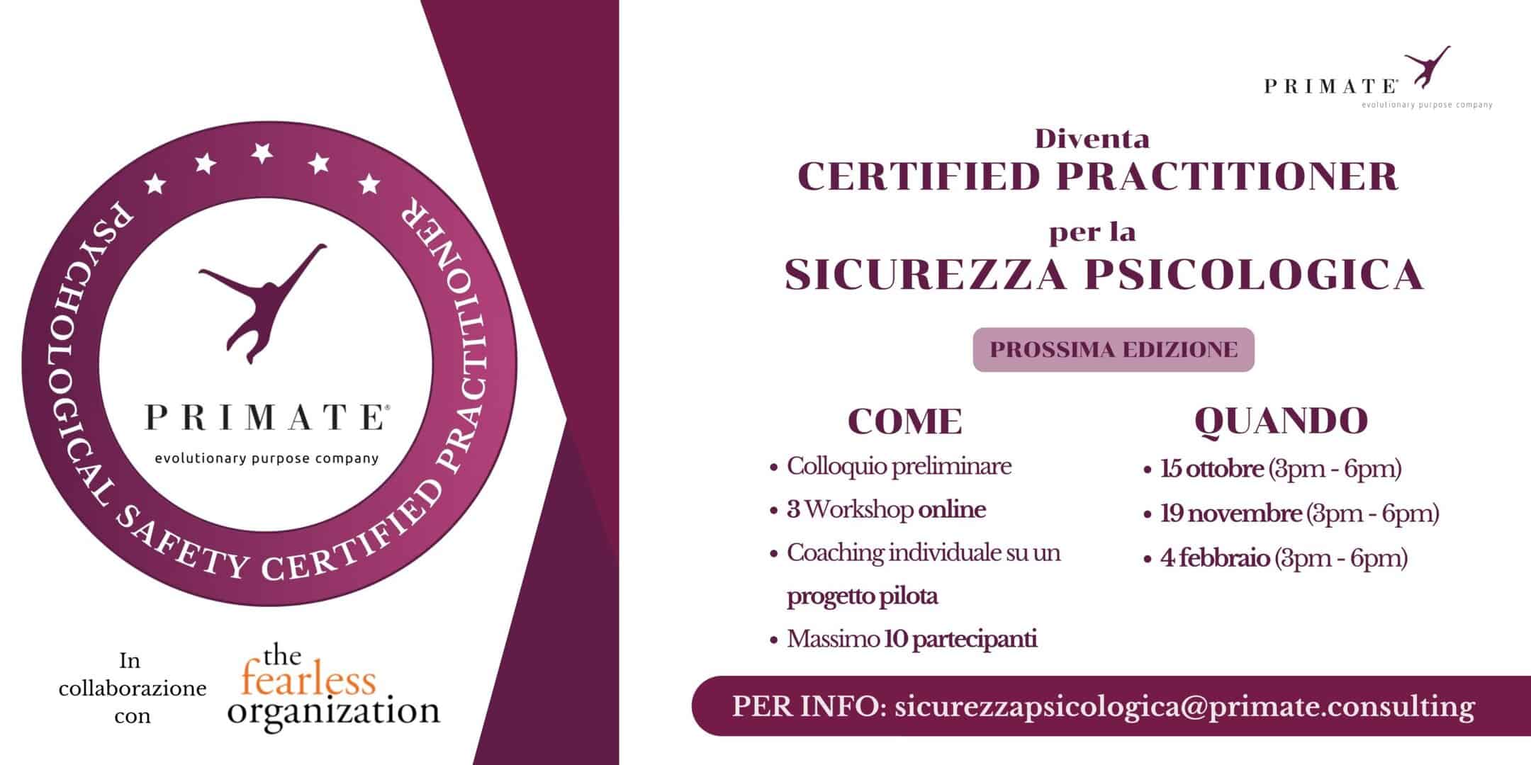 Locandina Prossima Edizione Sicurezza Psicologica - PRIMATE Consulting
