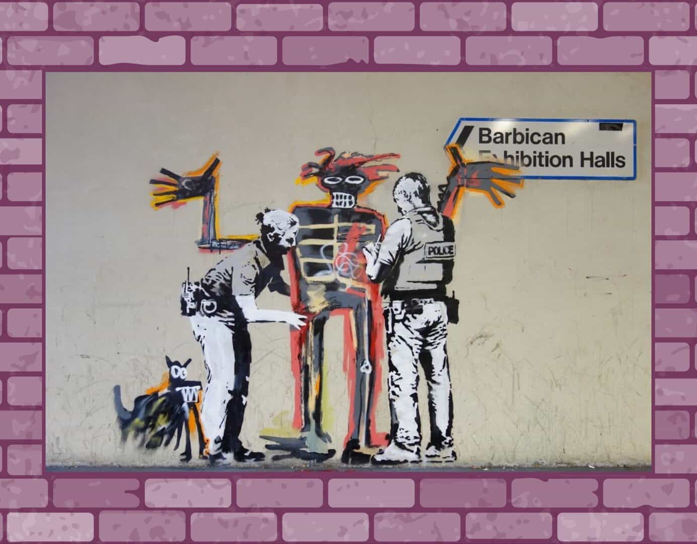 PRIMATE NL - Basquiat being “stopped-and-frisked” outside the Barbican Centre - Banksy